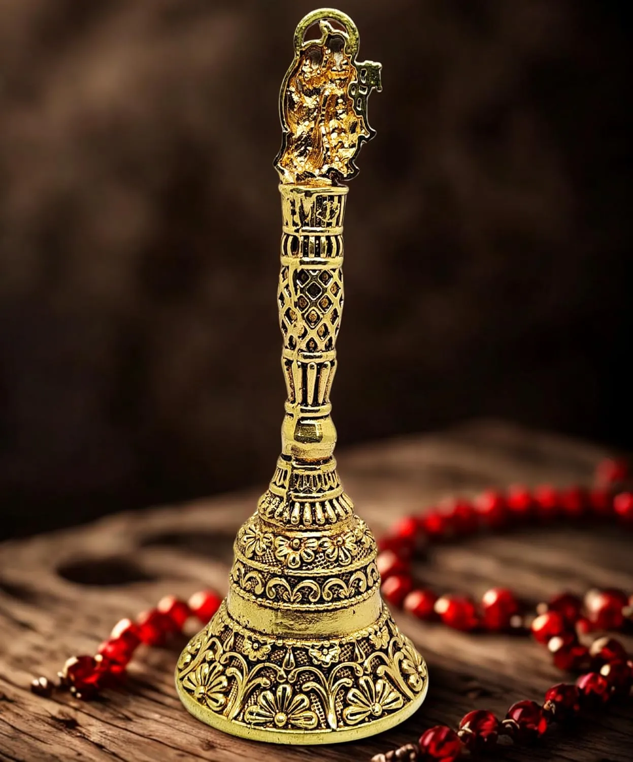 CRAFTCART Radha Krishna Brass Bell Handheld Ghanti | Superfine 100% Pure Brass